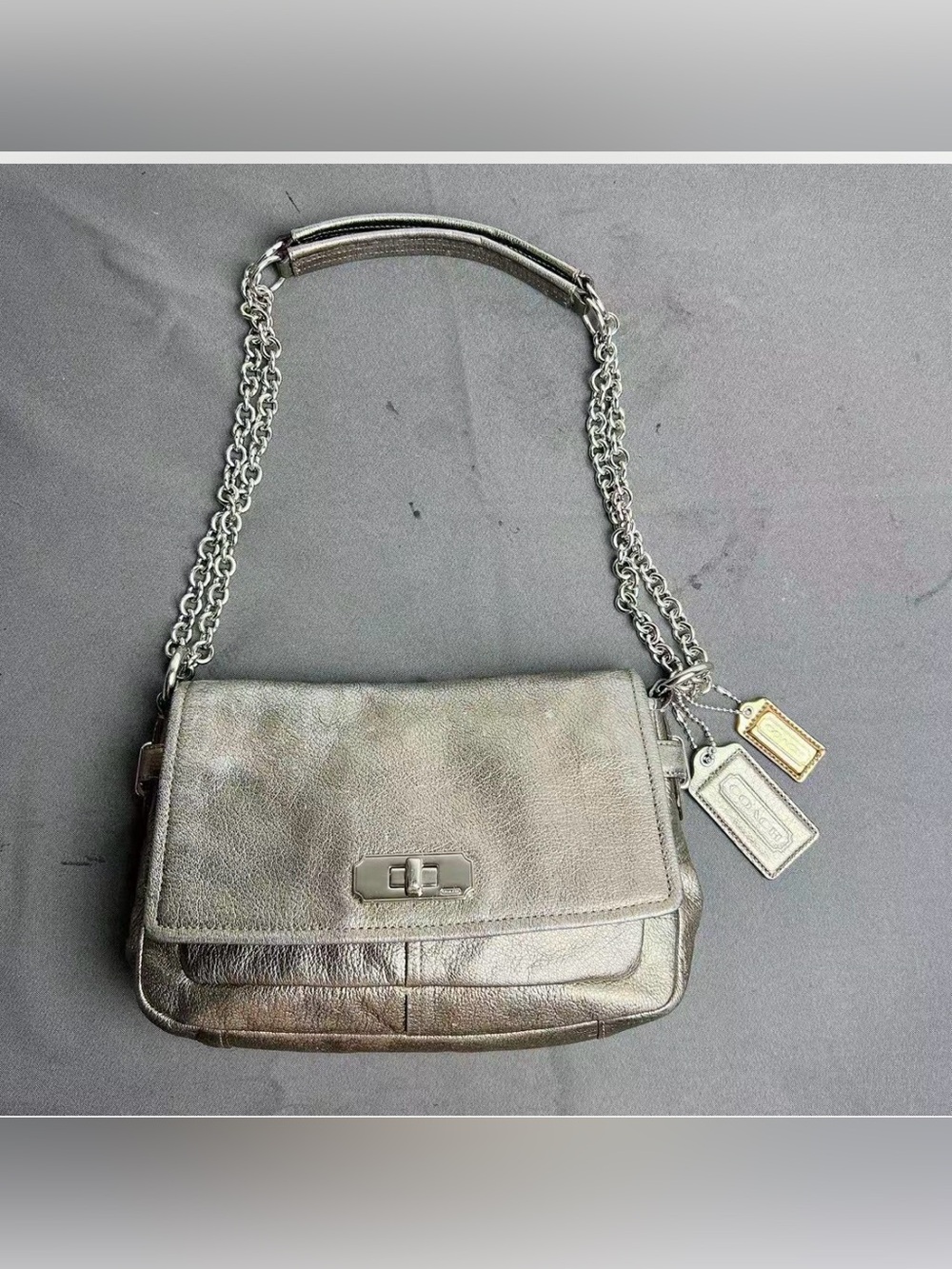 Coach Classic Metallic Leather Shoulder Bag with Chain Strap EUC